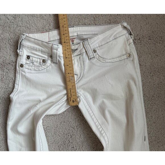 True Religion Jeans Womens Size 25 Skinny White Low Rise 31” Grey Stitching - Picture 7 of 14
